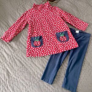 Florence Eiseman Girls’ Ladybug Polka Dot Turtleneck Dress Navy Leggings Size 4